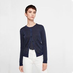 Mango Navy Silver Flecks White Polka Dots Button Down Cardigan Size Medium